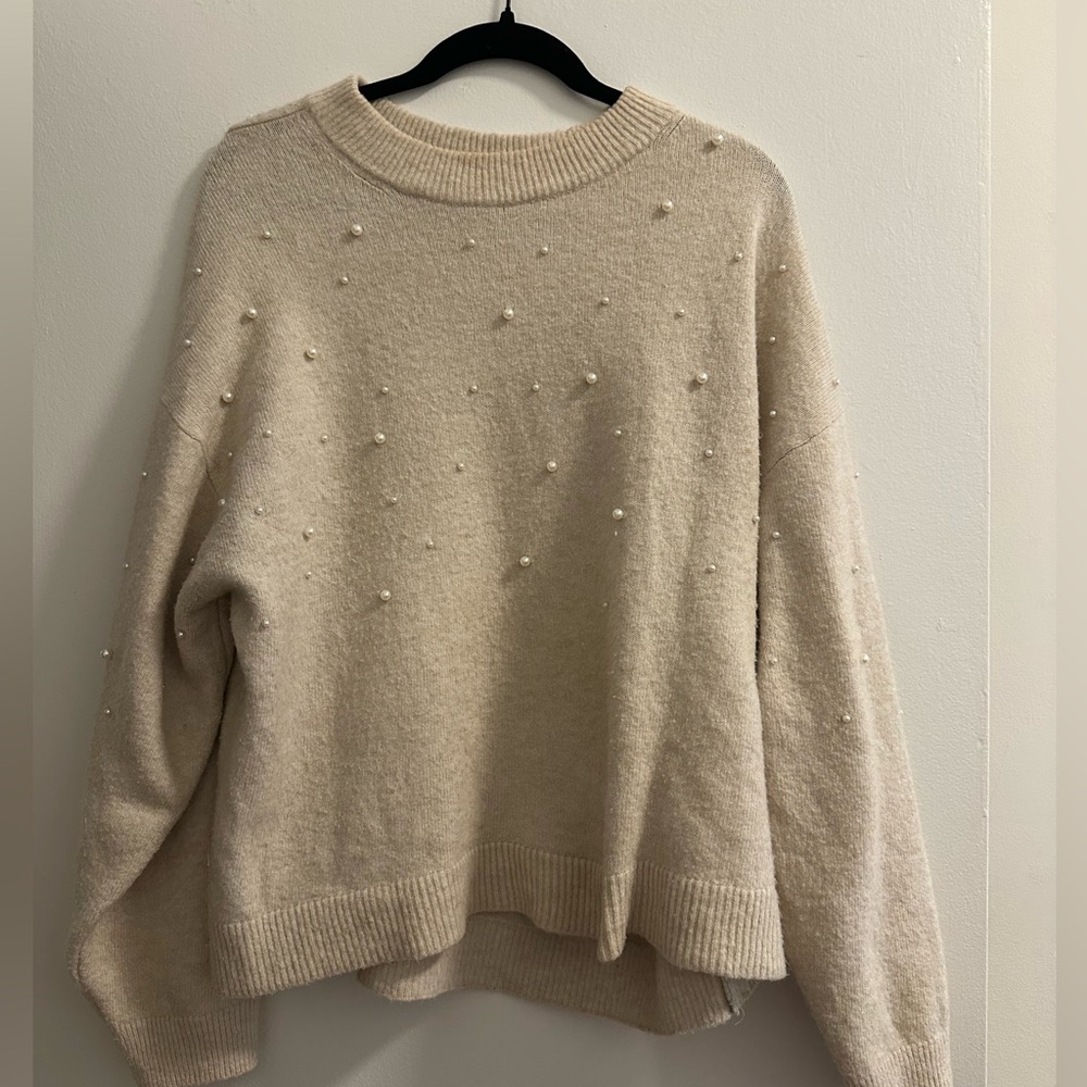 H&M Cream Sweater with Pearl Accents
